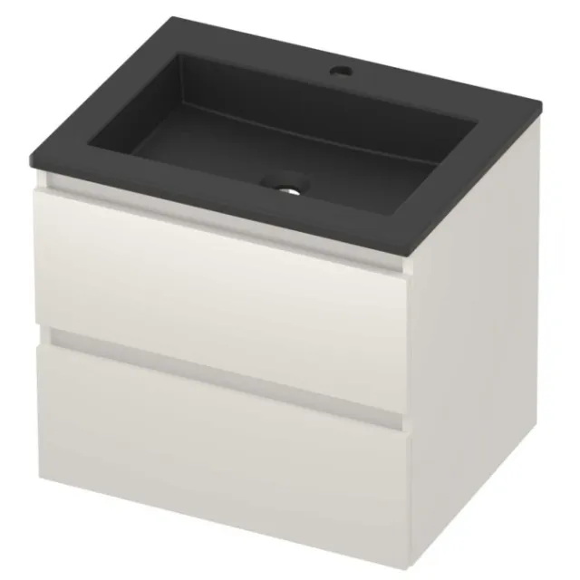 Basic-Line Aura 46 Badmeubelset Acryl 1 Kraangat Greeploos 60x46x54 cm Mat White Mat Zwart