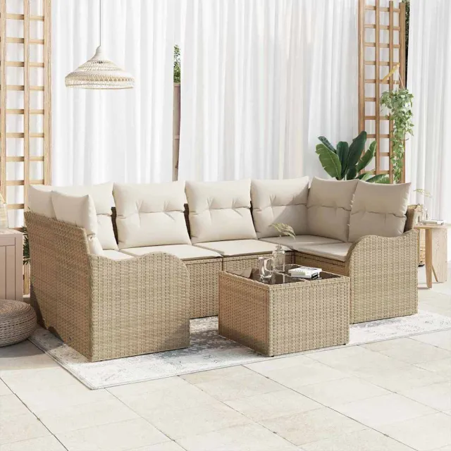 vidaXL Tuin Sofa Set 7 st 6-zits Beige en Crème