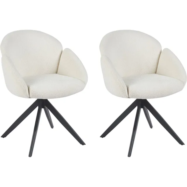 Colenis Nes Eetkamerstoel - Set van 2 - Wit - Bouclé Stof - Metalen Frame - Industrieel Design - Draaibaar - 180° - Met Return Memory Functie
