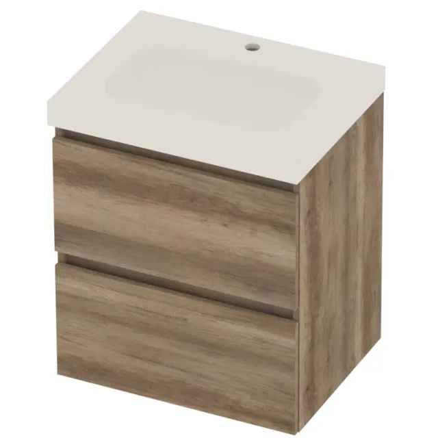 Basic-Line Moby 46 Badmeubelset Polystone 1 Kraangat Greeploos 60x46x66 cm Scotch Oak Mat Zwart