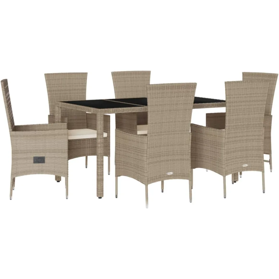 vidaXL 7-delige Tuinset met kussens poly rattan beige, foto 3