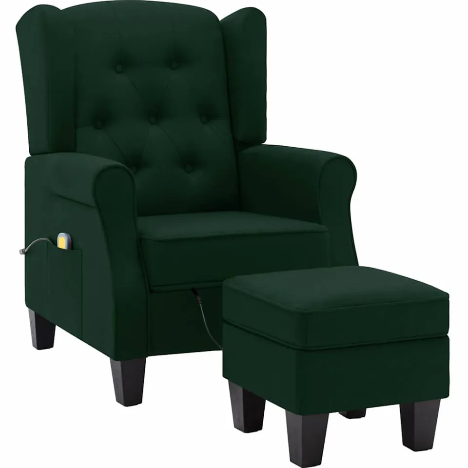 vidaXL Massagestoel met voetenbankje stof donkergroen groen, foto 3