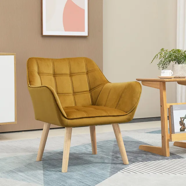 HAUSS SPOLE Fauteuil - Scandinavische Oorfauteuil - Met Armleuningen en Hoge Poten - Voor Leeshoek en Kantoor - Fluweelachtig Polyester - Geel