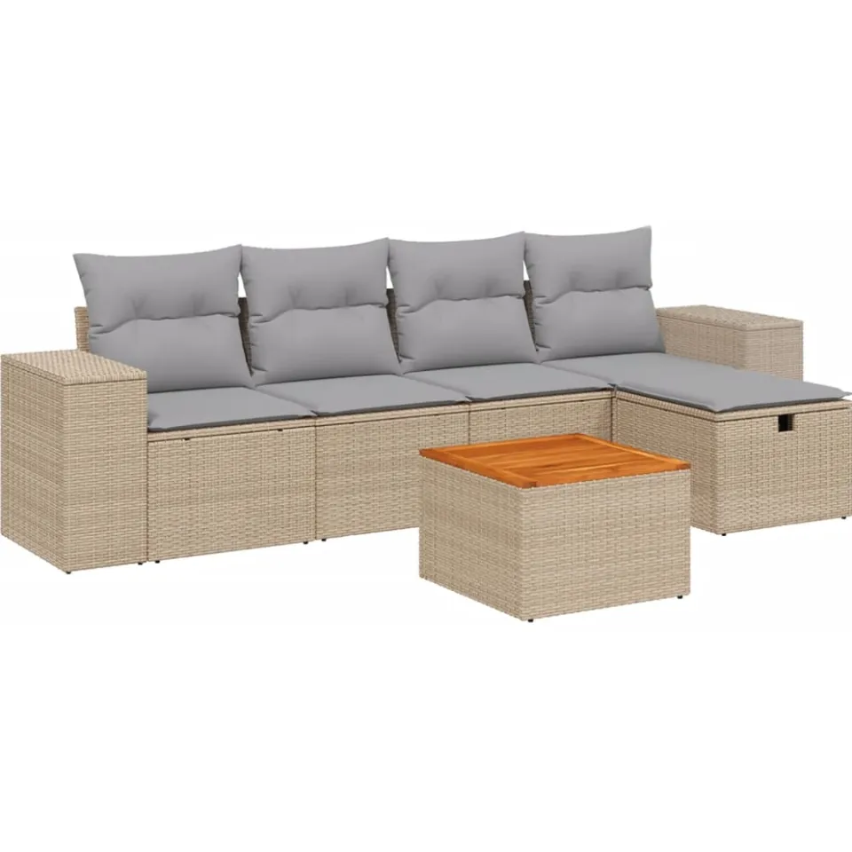 vidaXL 6-delige Loungeset met kussens poly rattan gemengd beige, foto 3