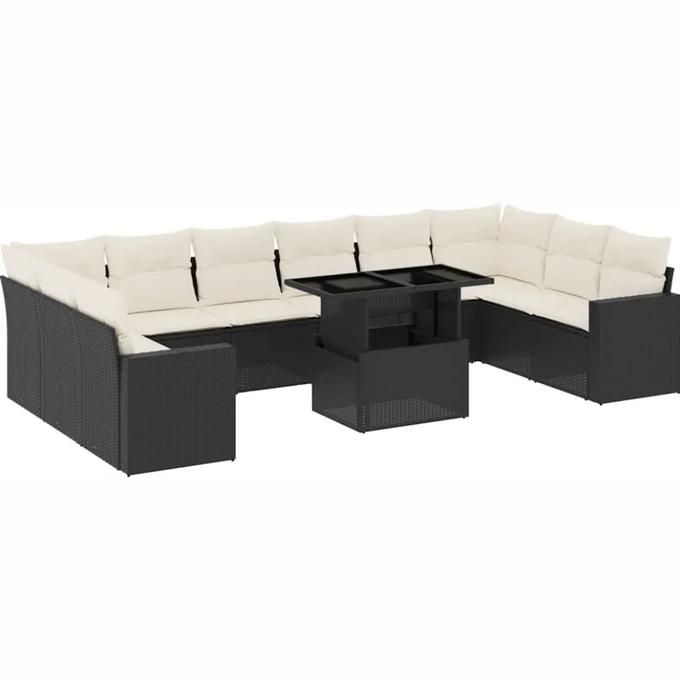 vidaXL 11-delige Loungeset met kussens poly rattan zwart, foto 3