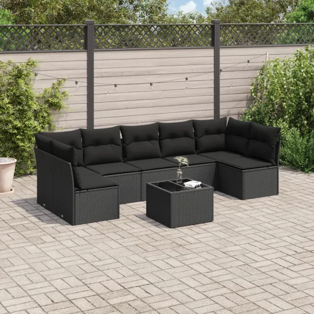 vidaXL 8-delige Loungeset met kussens poly rattan zwart, foto 2