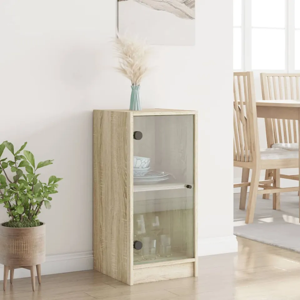 vidaXL Bijzetkast met glazen deuren 35x37x75,5 cm sonoma eikenkleurig, foto 3