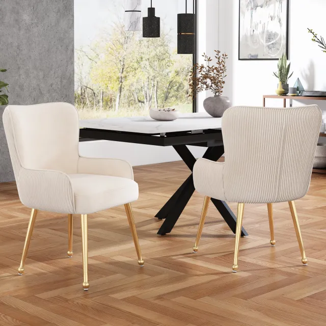 CHICFURN Eetkamerstoel - Met armleuningen - Metalen poten - Beige