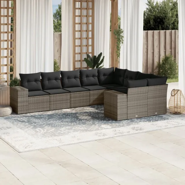 vidaXL 9-delige Loungeset met kussens poly rattan grijs, foto 2