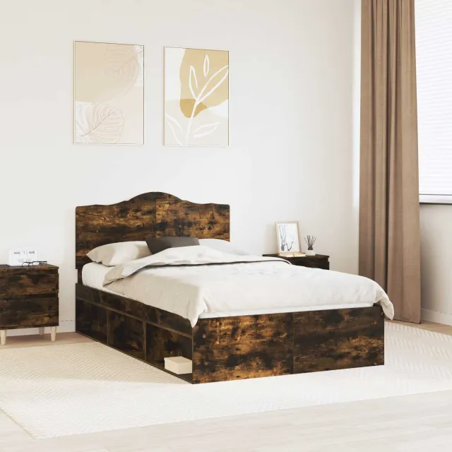 vidaXL Bedframe Gerookt eiken 120 x 190 cm Massief grenenhout Bruin
