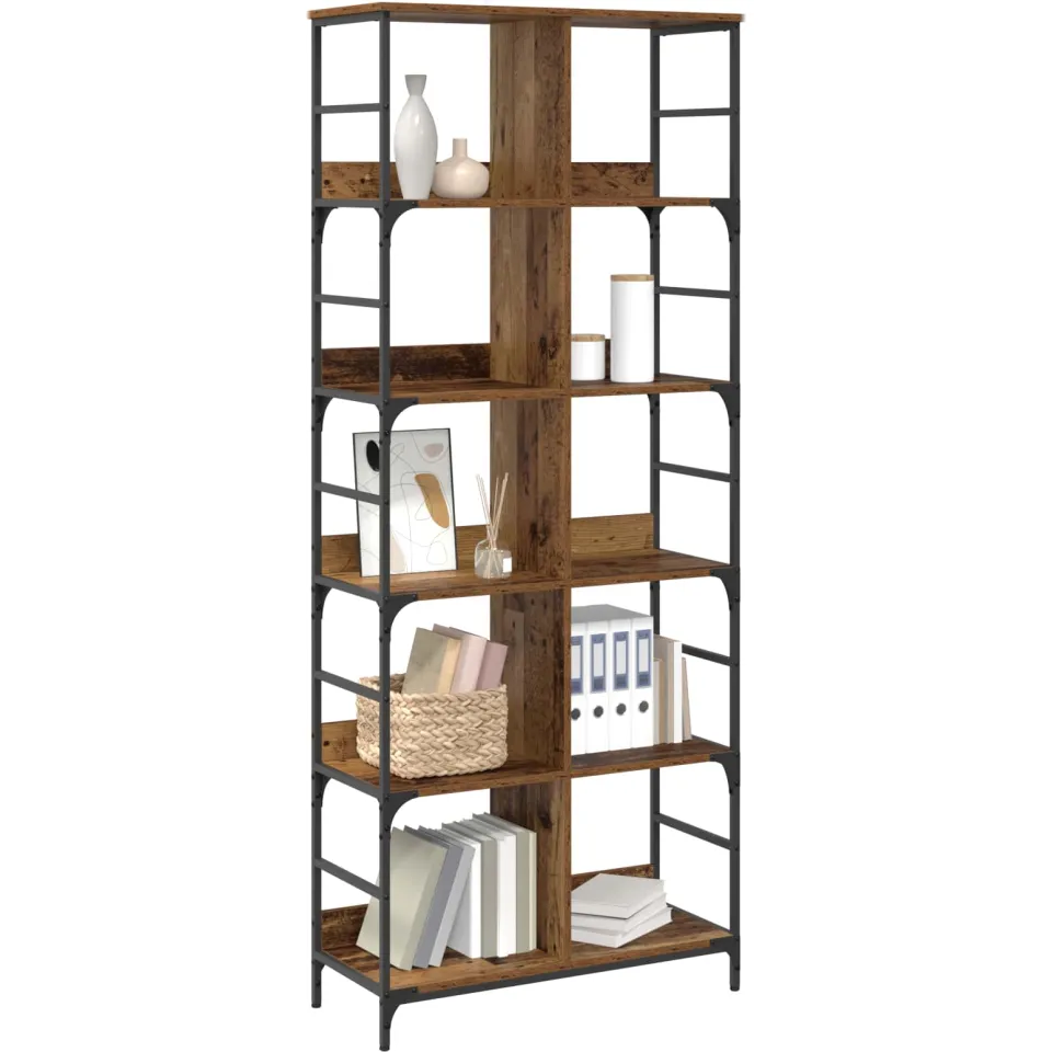 vidaXL Boekenkast 4-laags 78,5 x 33 x 188,5 cm metaal PB Oud hout Bruin