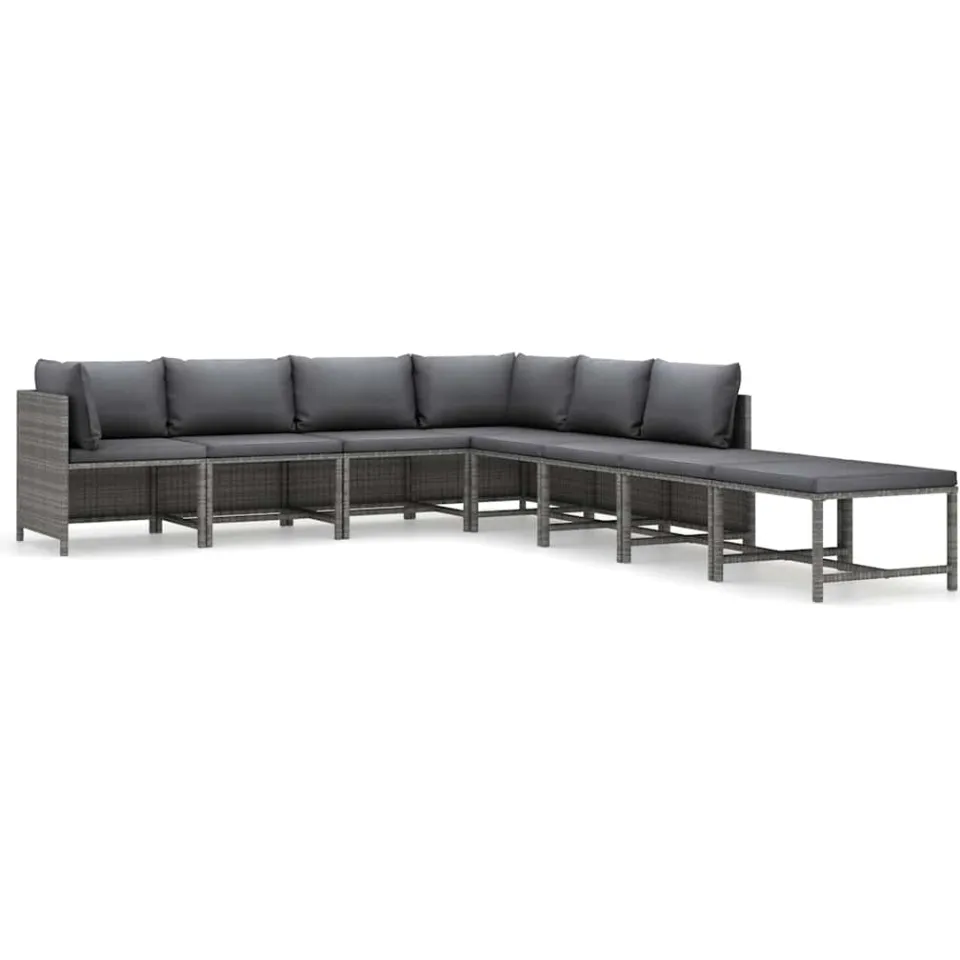 vidaXL 8-delige Loungeset met kussens poly rattan grijs, foto 4
