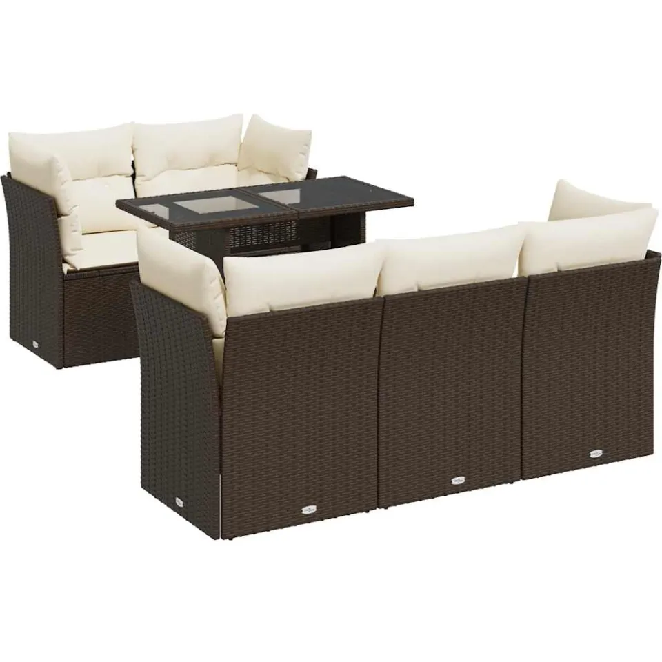 vidaXL 6-delige Loungeset met kussens poly rattan bruin