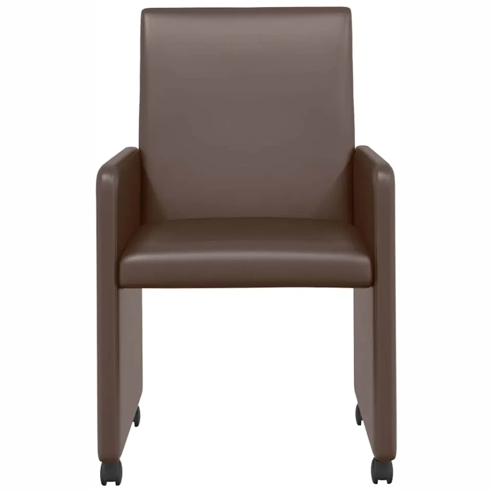 vidaXL Eetkamerstoelen met Wieltjes 2 st Kunstleer Bruin, foto 4