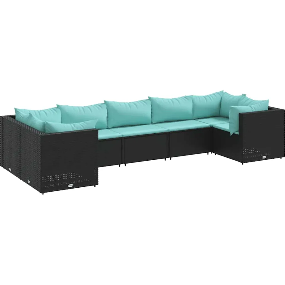 vidaXL 7-delige Loungeset met kussens poly rattan zwart