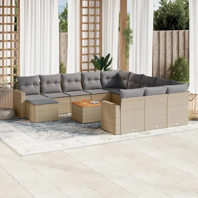 vidaXL 13-delige Loungeset met kussens poly rattan gemengd beige