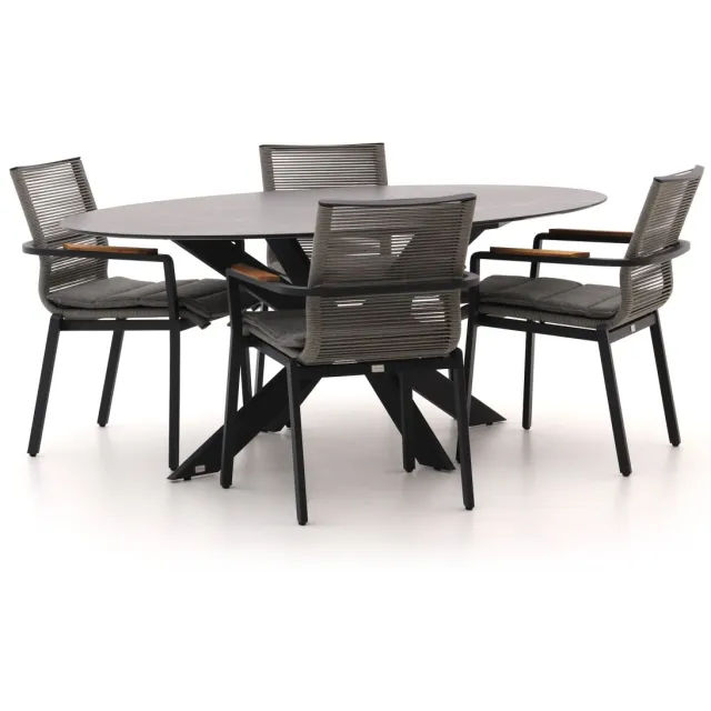 Bellagio tuinmeubelen Bellagio Marudo/Furato ellips 200cm dining tuinset 5-delig stapelbaar Zwart