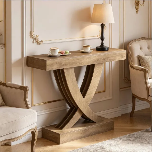DESMIU Sidetable - X Poot En Robuust MDF - Landelijke Deko Voor Hal, Woonkamer En Achter De Bank - Bruin - 110 X 30 X 85 Cm Brown