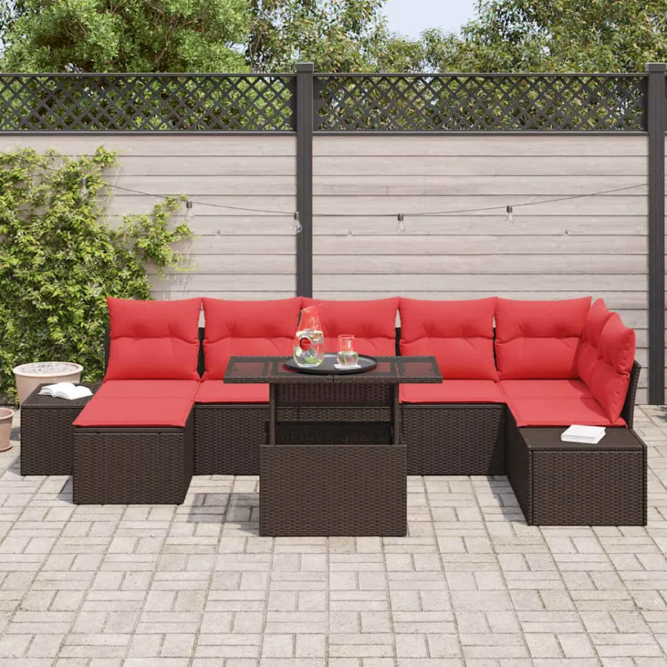 vidaXL Tuin Sofa Set 8 st Bruin en Rood poly rattan, foto 3