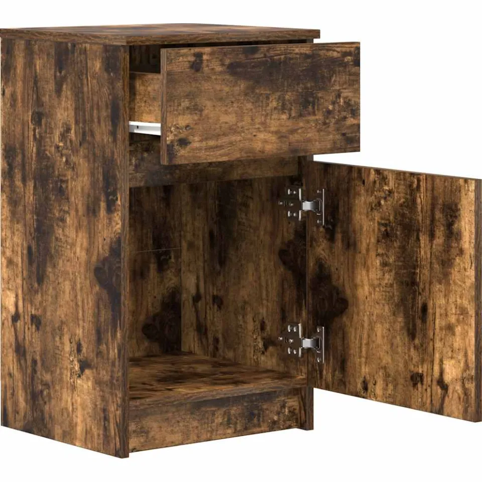 vidaXL Nachtkastje 39x35x65 cm bewerkt hout gerookt eikenkleurig, foto 4