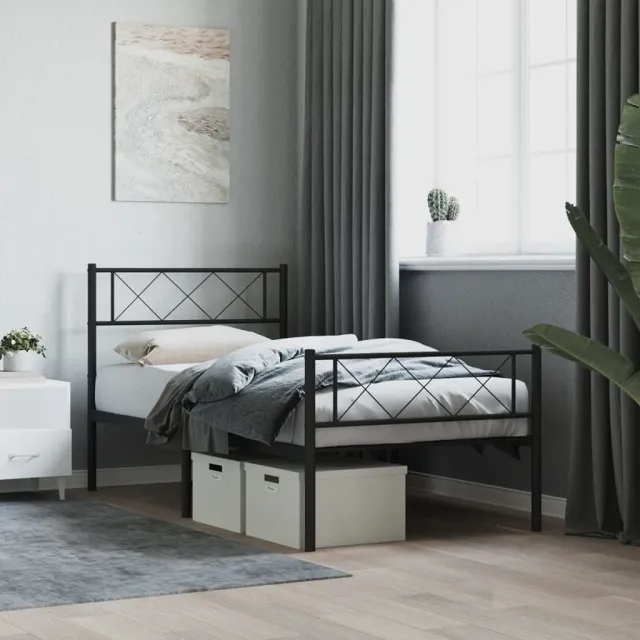 vidaXL Bedframe met hoofd- en voeteneinde metaal zwart 90x200 cm