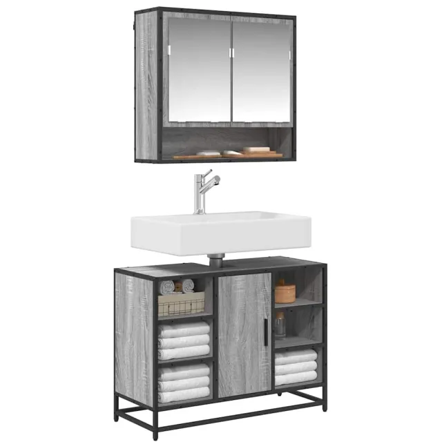 vidaXL Wastafelkast 80x33x60 cm bewerkt hout grijs sonoma eikenkleurig
