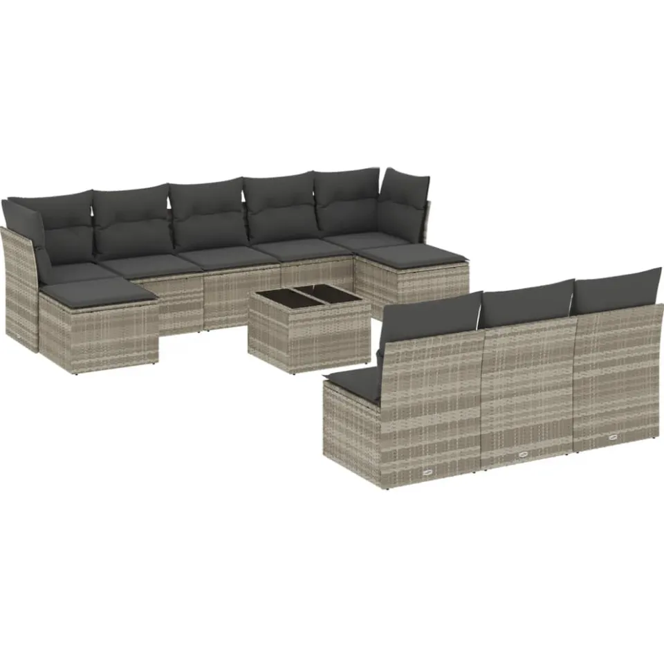 vidaXL 11-delige Loungeset met kussens poly rattan lichtgrijs