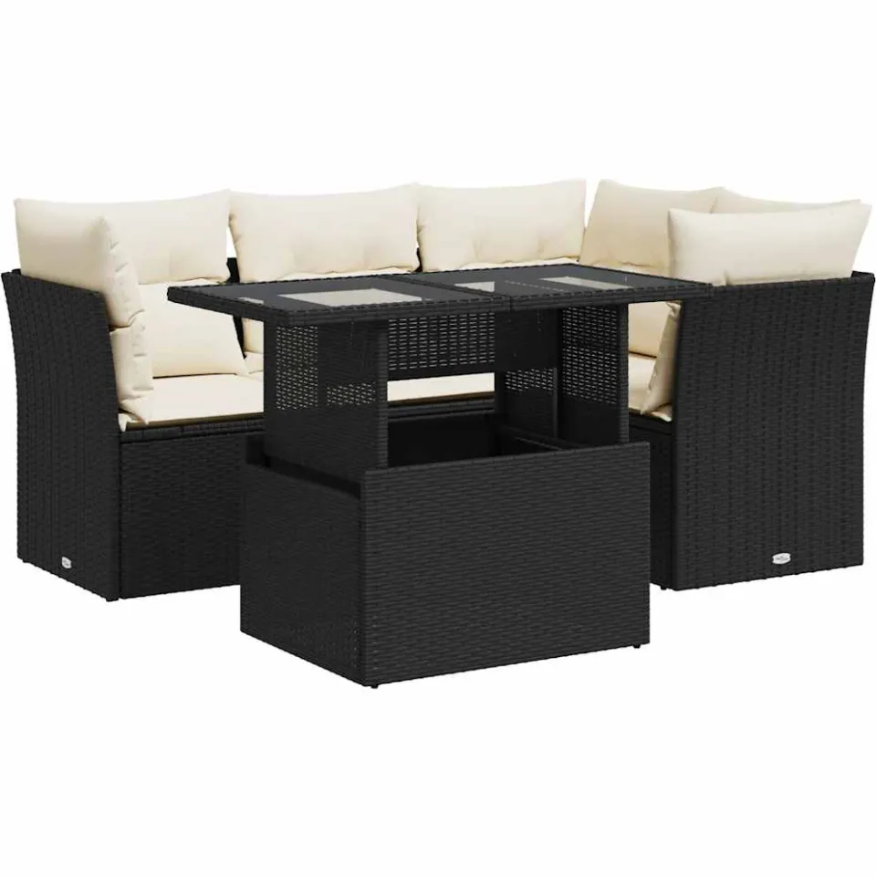 vidaXL 5-delige Loungeset met kussens poly rattan zwart, foto 3
