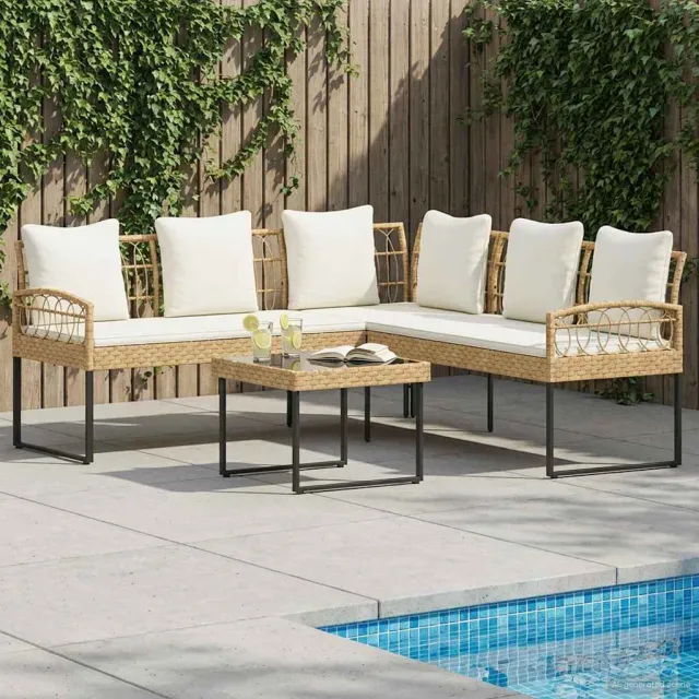 vidaXL Tuinbankenset 2 st Naturel Poly Rattan Staal, foto 2