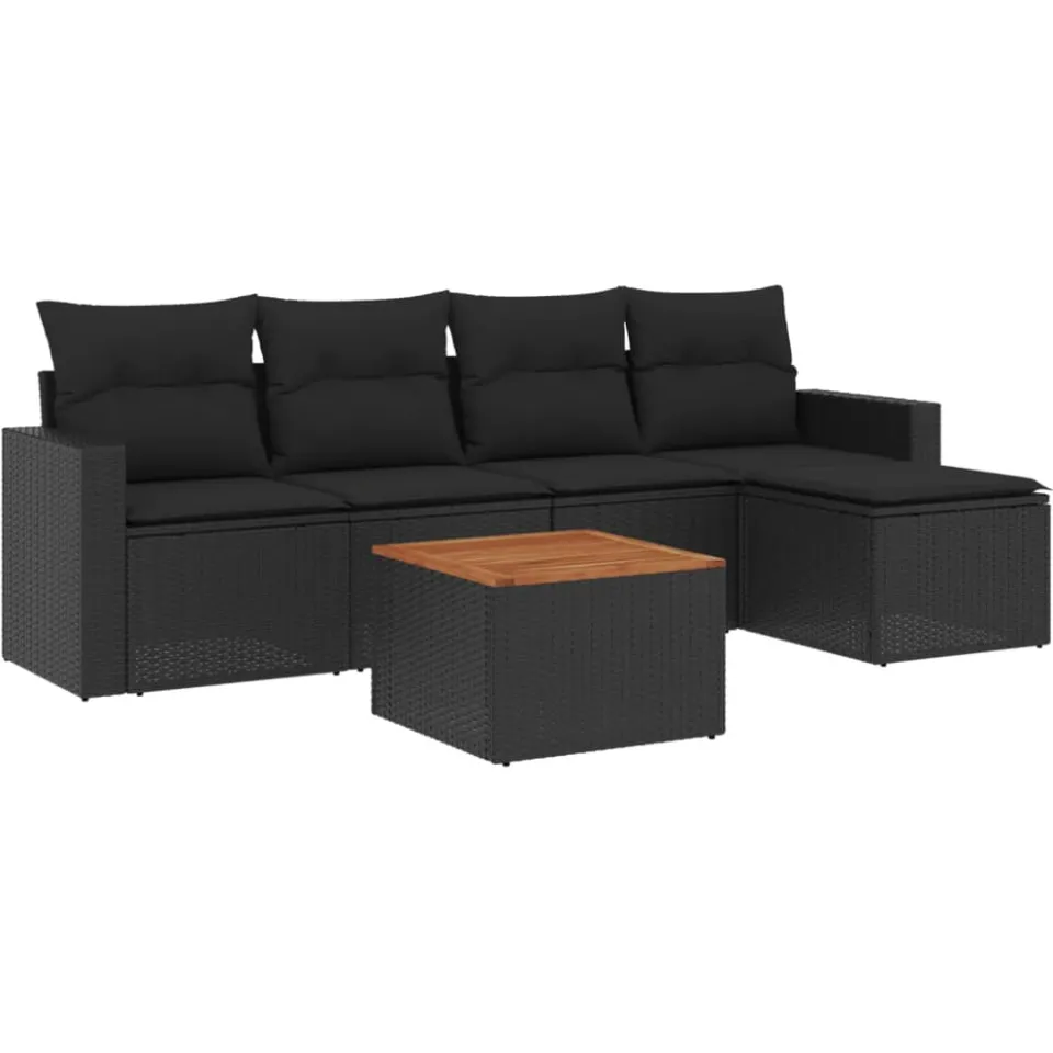 vidaXL 6-delige Loungeset met kussens poly rattan zwart, foto 3