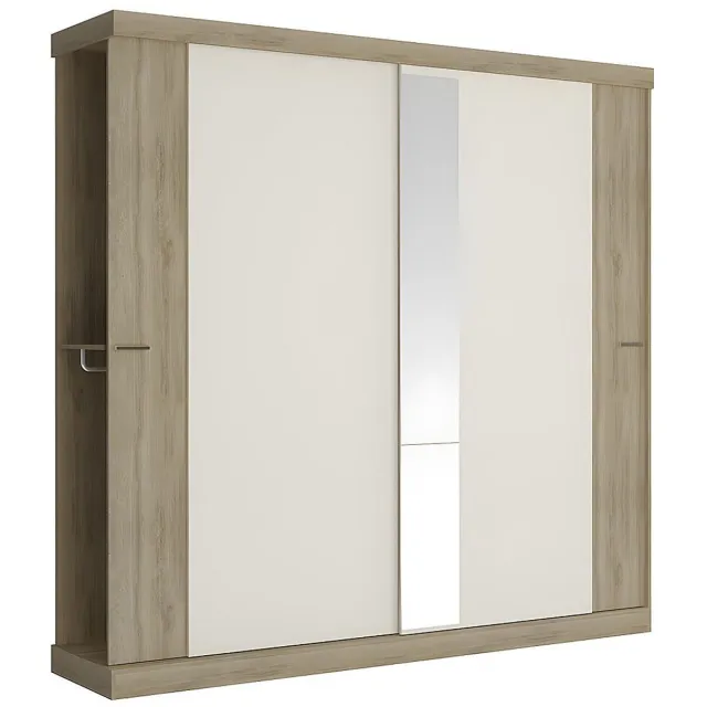 Vente-unique Kledingkast - 2 schuifdeuren - L231 cm - Eiken en ivoorkleur - ADALRIK Natuurlijk licht
