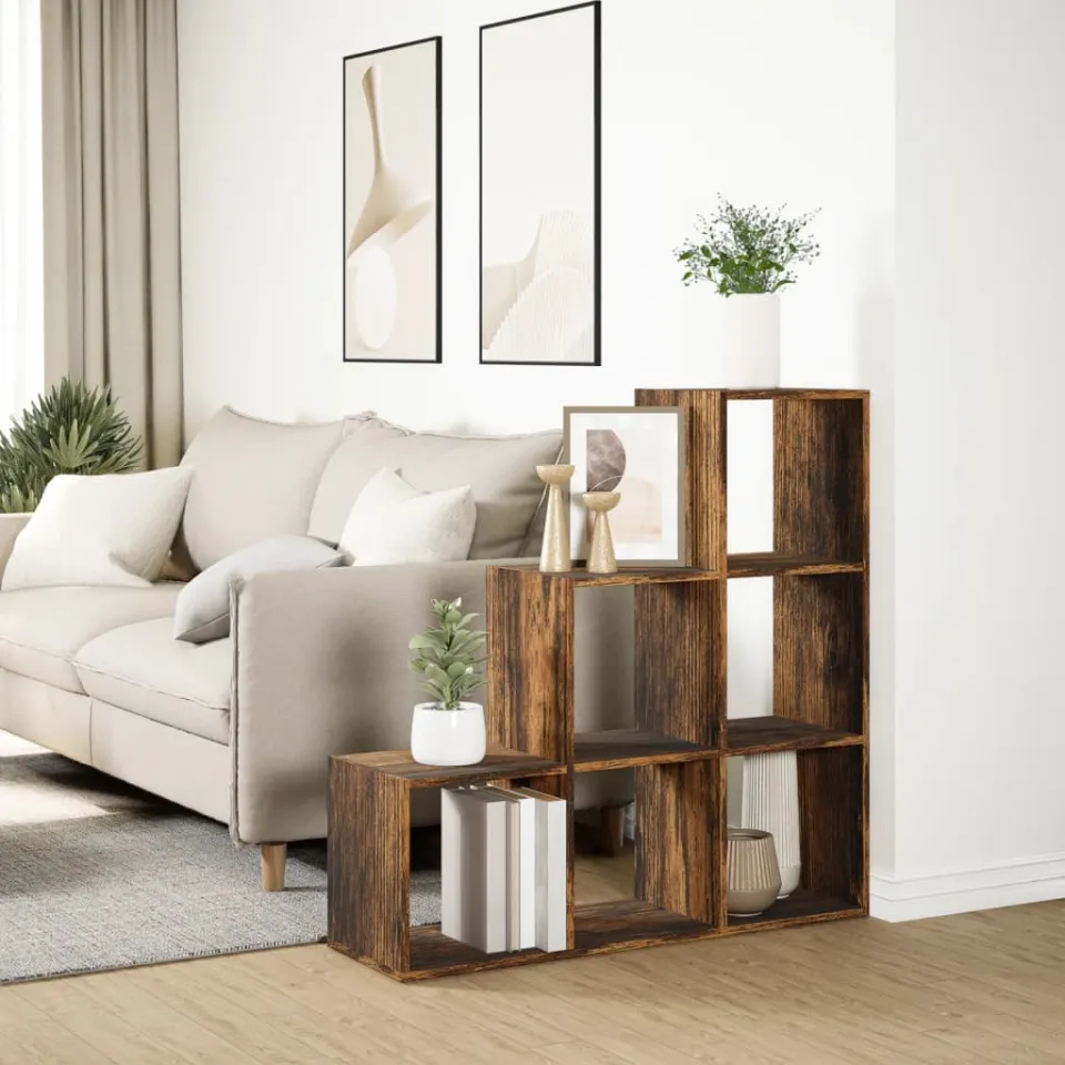 vidaXL Kamerscherm / boekenkast 3-laags 99x29x99 cm hout gerookt eiken, foto 4