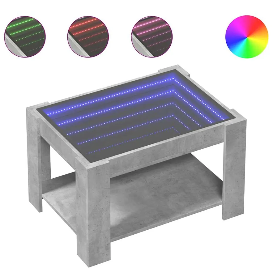 vidaXL Salontafel met LED 73x53x45 cm bewerkt hout betongrijs