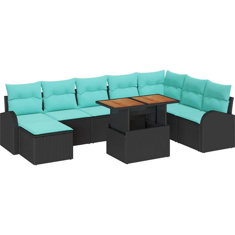 vidaXL Tuin Sofa Set 9 st Zwart Poly riet