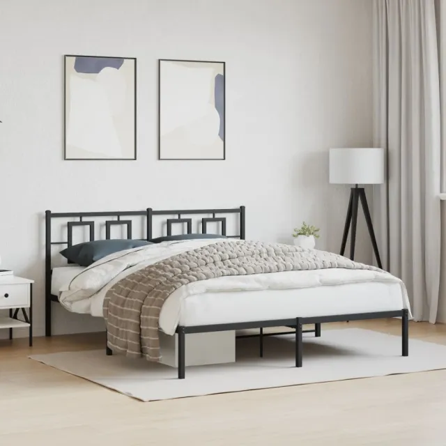 vidaXL Bedframe met hoofdbord metaal zwart 150x200 cm