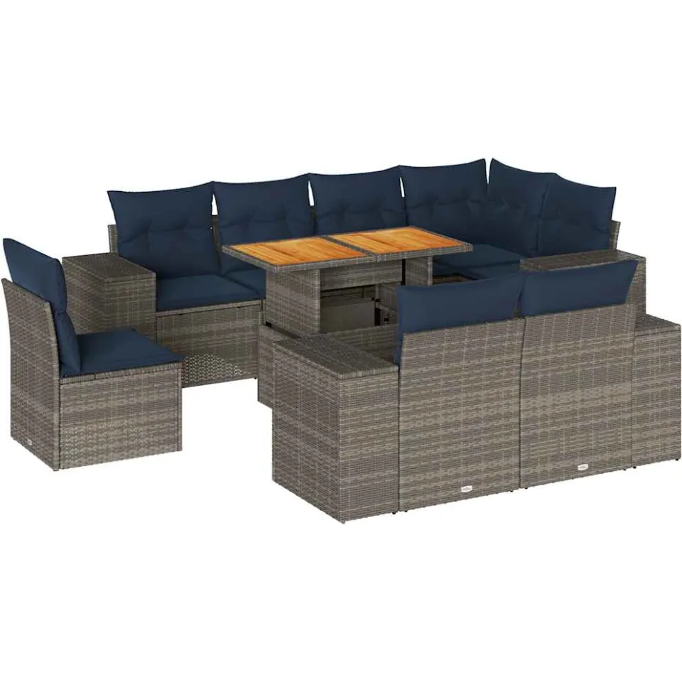 vidaXL 9-delige Loungeset met kussens poly rattan grijs, foto 3