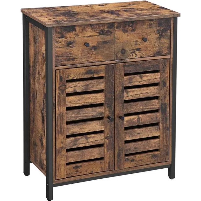 MAZAZU MIRA Home - Dressoir - Industriële kast met 2 deuren en 2 lades - Bruin/zwart - 70x30x80 cm