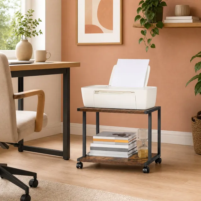 Trankielo Printerstandaard met verstelbare poten en wielen – 42 x 28 x 33 cm – Robuust en ruimtebesparend Rustiek bruin