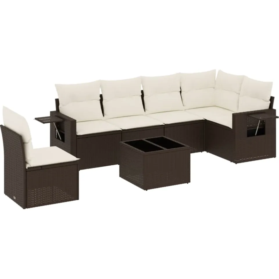 vidaXL 7-delige Loungeset met kussens poly rattan bruin, foto 3