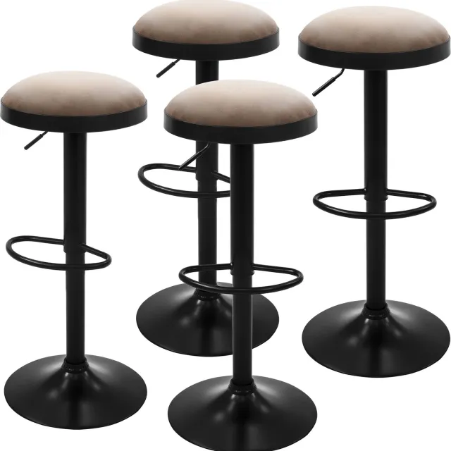 ml-design Barkrukken set van 4, hoogte verstelbaar, barstoelen fluweel, barkruk gestoffeerd van schuim, 360° draaibaar, bistrokruk met voetensteun, keukenkruk met een stevig en stabiel stalen frame, fluwelen barstoel voor het keukeneiland in bruin