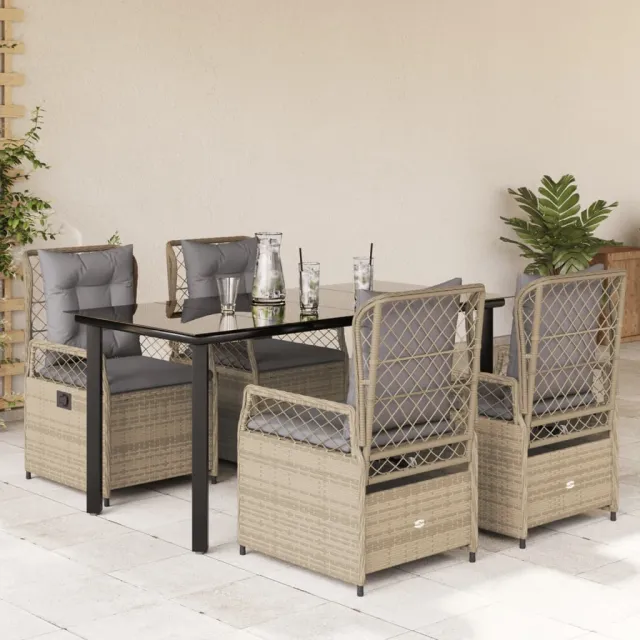 vidaXL 5-delige Tuinset met kussens poly rattan beige, foto 2