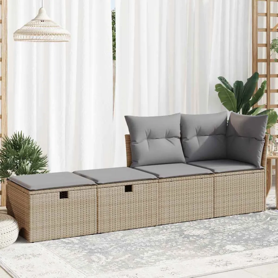 vidaXL 2-delige Loungeset met kussens poly rattan acacia beige, foto 3