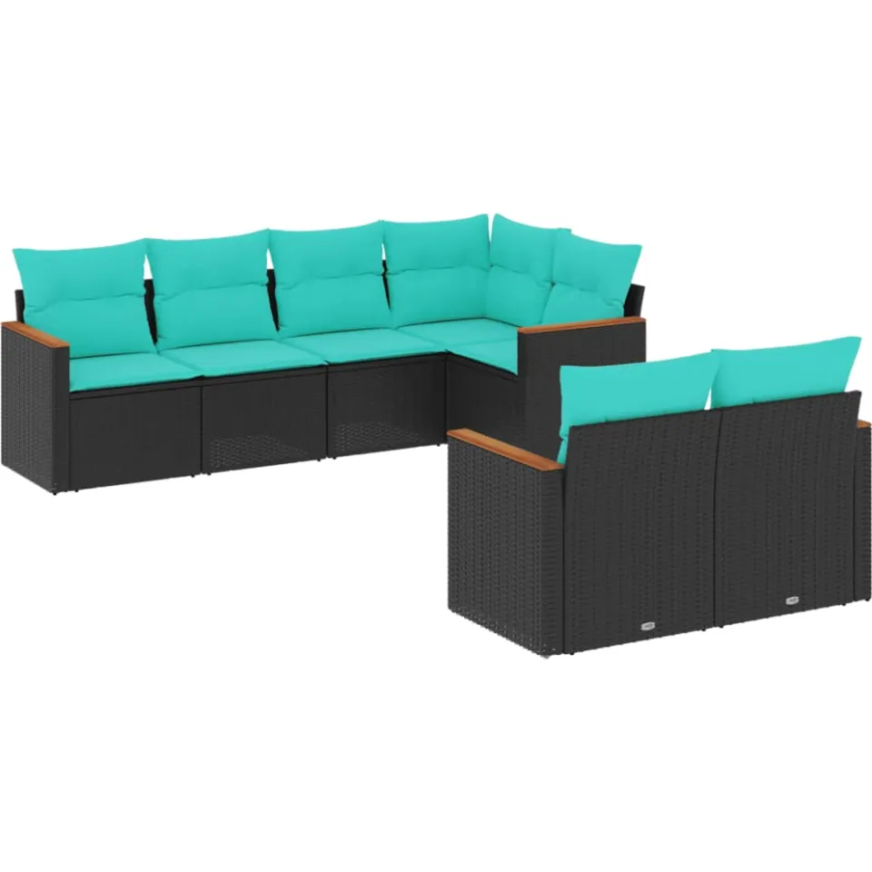 vidaXL 7-delige tuinbankset met kussens van zwart polyrotan, foto 3