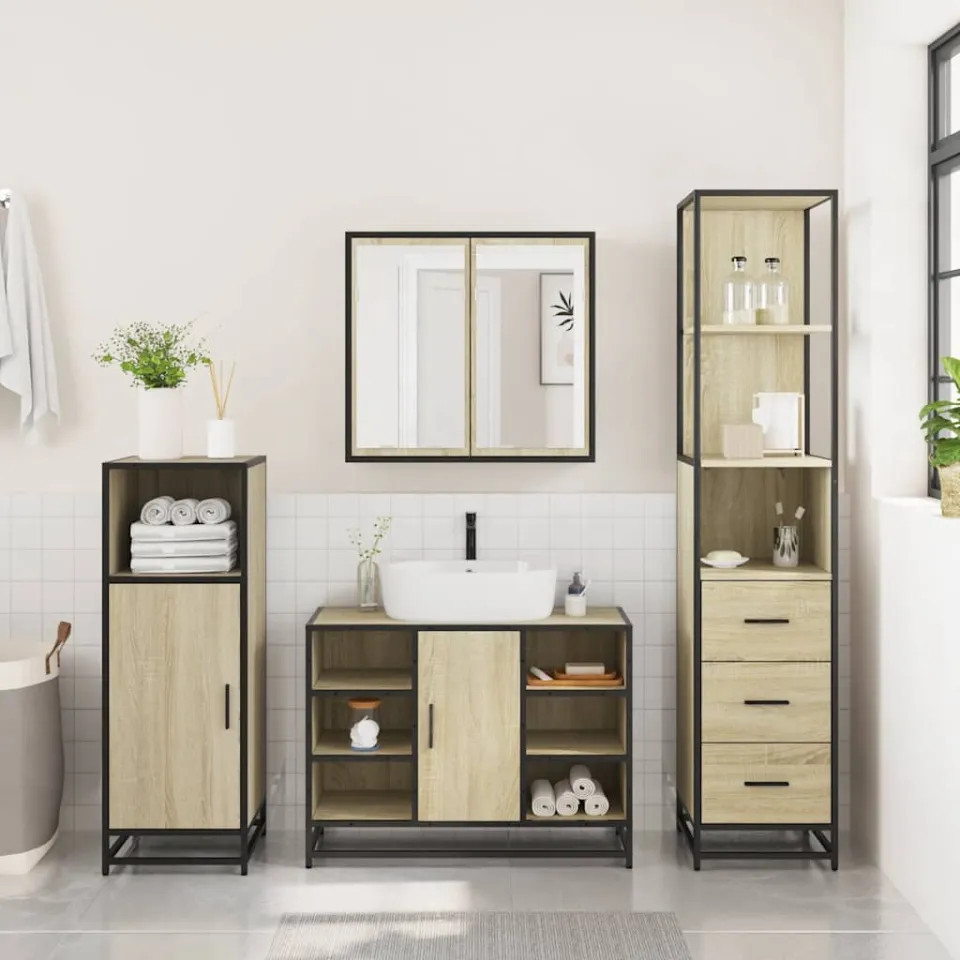 vidaXL 3-delige Badkamermeubelset bewerkt hout sonoma eikenkleurig, foto 4