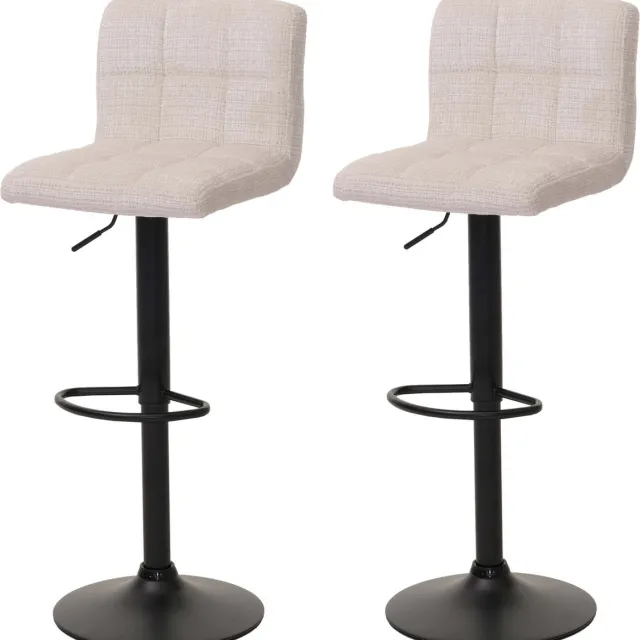 MCW Set van 2 barkrukken MCW-G87, barkruk barstoel, in hoogte verstelbaar draaibaar, chenille stof (465g/m²) ~ crème-beige