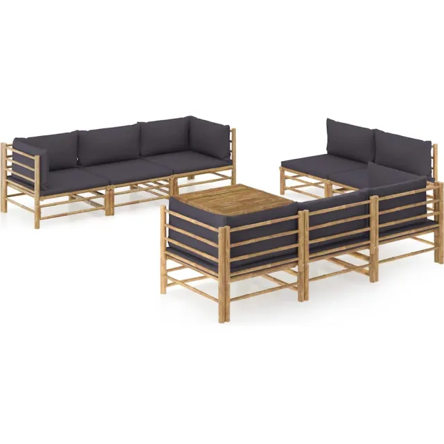 vidaXL 9-delige Loungeset met donkergrijze kussens bamboe Grijs