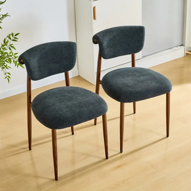MIVRAY Eetkamerstoel 58,5 x 48 x 83 cm - Gebogen Rugleuning en Breed Zitkussen - Voor Eetkamer en Keuken - Linnen Zwart