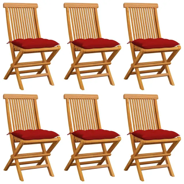 vidaXL Klapstoelen met rode kussens, 6 stuks, massief teakhout Rood
