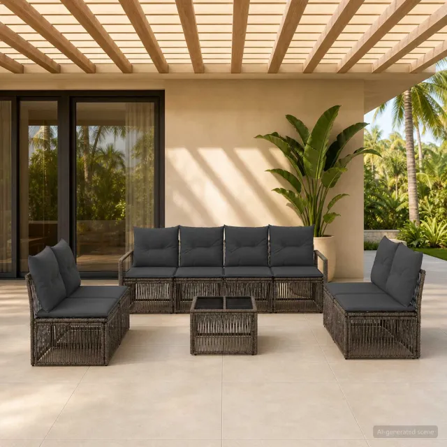 vidaXL Tuinbankenset 9 st Grijs poly rattan, foto 2
