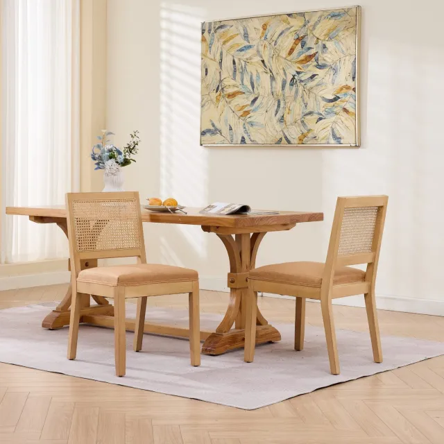 WUVRIE Set van 2 eetkamerstoelen - Opengewerkte rugleuning en stoffen zitting - Lichtbruin Tan